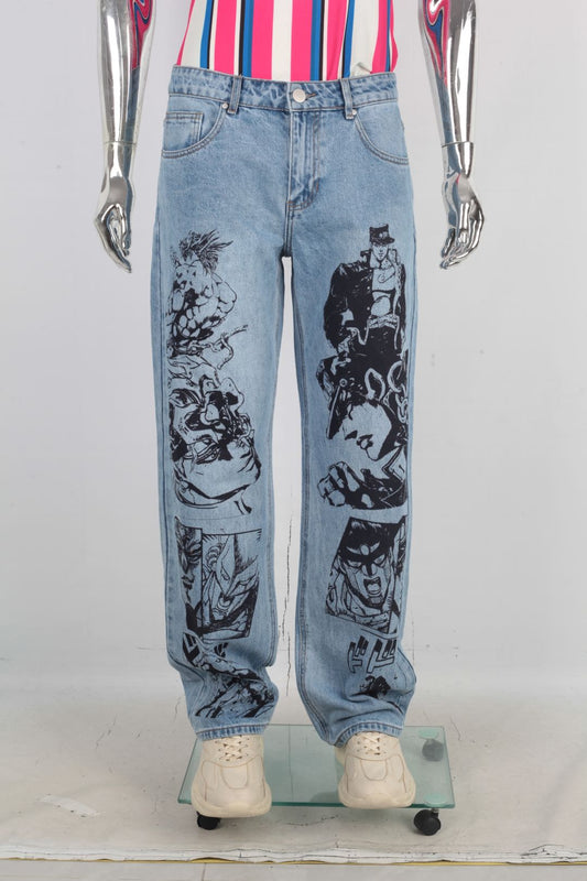 "PART3" 12oz HEAVY STRAIGHT CUT SCREENPRINTED JEANS