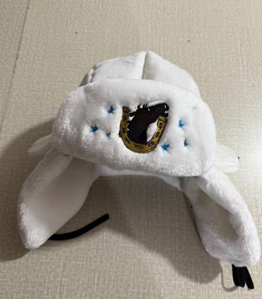 Johnny Joestar White Embroidered Faux Fur Ushanka (Preorder)