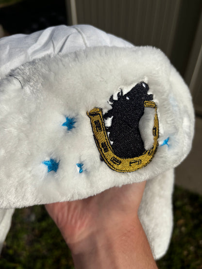 Johnny Joestar White Embroidered Faux Fur Ushanka