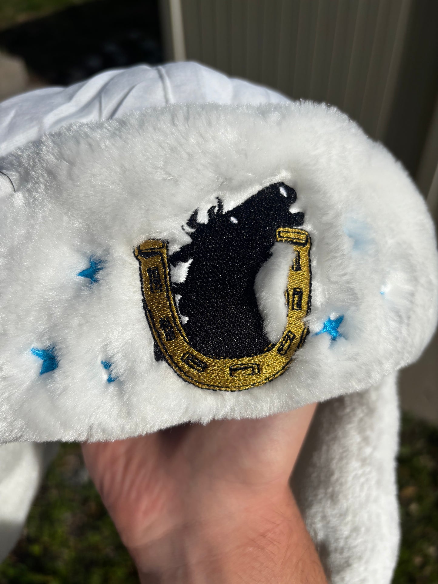 Johnny Joestar White Embroidered Faux Fur Ushanka