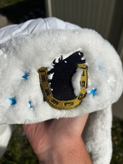 Johnny Joestar White Embroidered Faux Fur Ushanka
