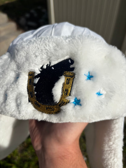 Johnny Joestar White Embroidered Faux Fur Ushanka