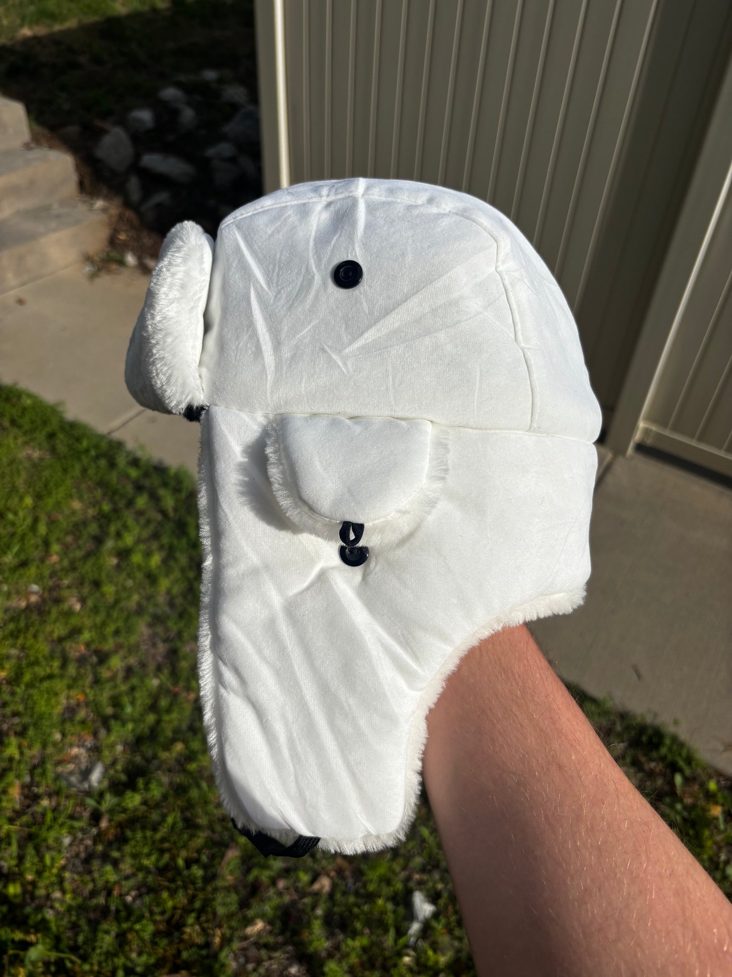 Johnny Joestar White Embroidered Faux Fur Ushanka