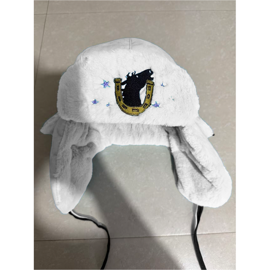 Johnny Joestar White Embroidered Faux Fur Ushanka (Preorder)